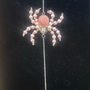 Pink and Silver Beaded Spider Sun Catcher